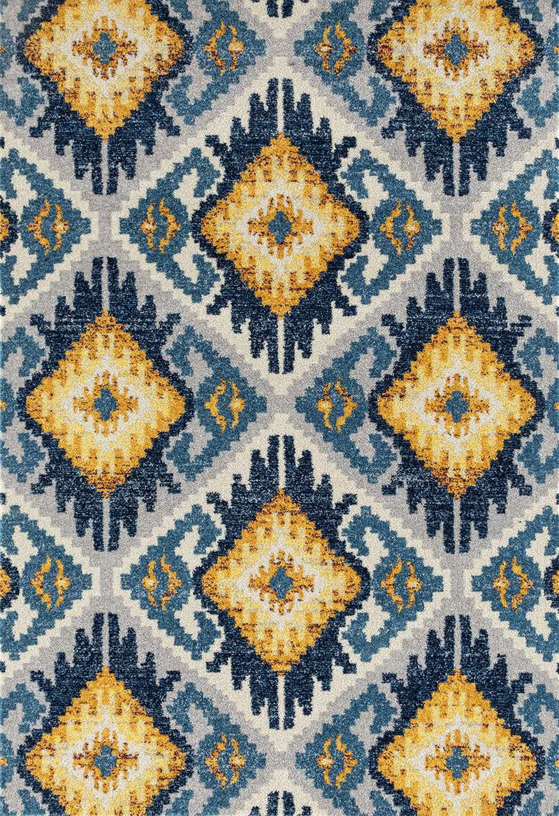 Rugs Beige Area Rugs 94" x 94" x 0.35" Midnight Blue Olefin/Frieze Round Rug 6517 HomeRoots