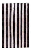 Rugs Black and White Rug - 60" x 96" Black and White, Striped Natural, Stitched - Area Rug HomeRoots