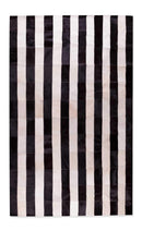 Rugs Black and White Rug - 96" x 120" Black and White, Striped Natural Stitched Hide - Area Rug HomeRoots
