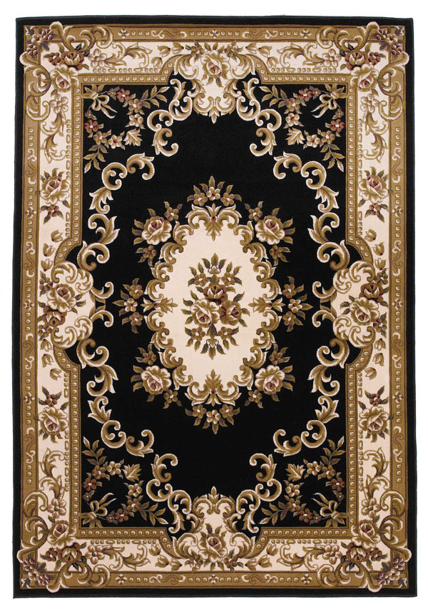 Rugs Black Area Rugs 3'3" x 4'11" Polypropylene Black/Ivory Area Rug 3672 HomeRoots