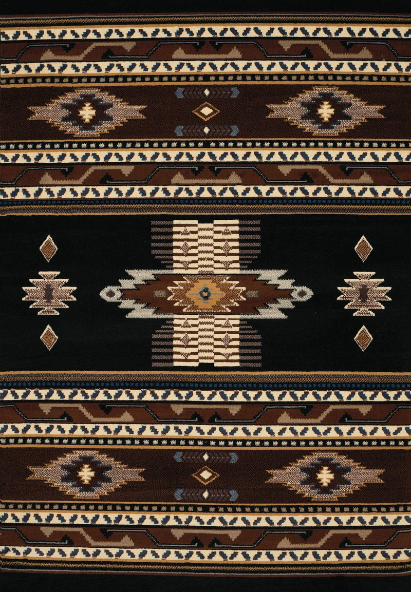 Rugs Black Rug - 22" x 36" x 0.3" Black Polypropylene Accent Rug HomeRoots