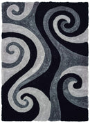 Rugs Black Rug 63" x 86" x 1.2" Black Polyester Area Rug 9188 HomeRoots
