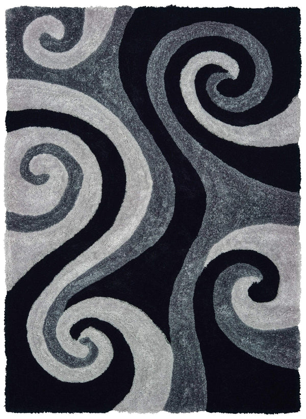Rugs Black Rug 63" x 86" x 1.2" Black Polyester Area Rug 9188 HomeRoots