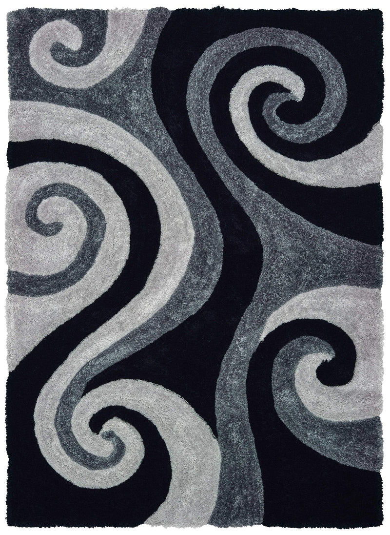Rugs Black Rug 63" x 86" x 1.2" Black Polyester Area Rug 9188 HomeRoots