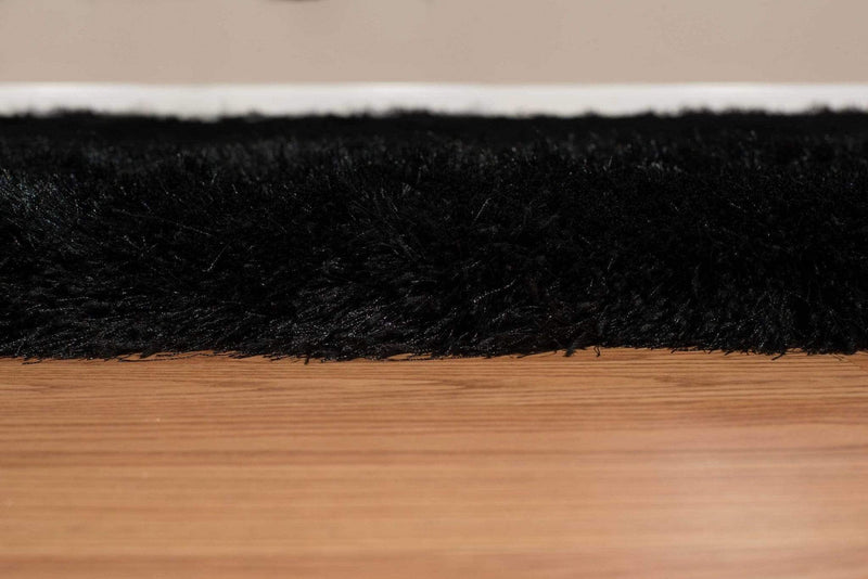 Rugs Black Rug - 63 x 86" x 2.7" Black Polyester Area Rug HomeRoots