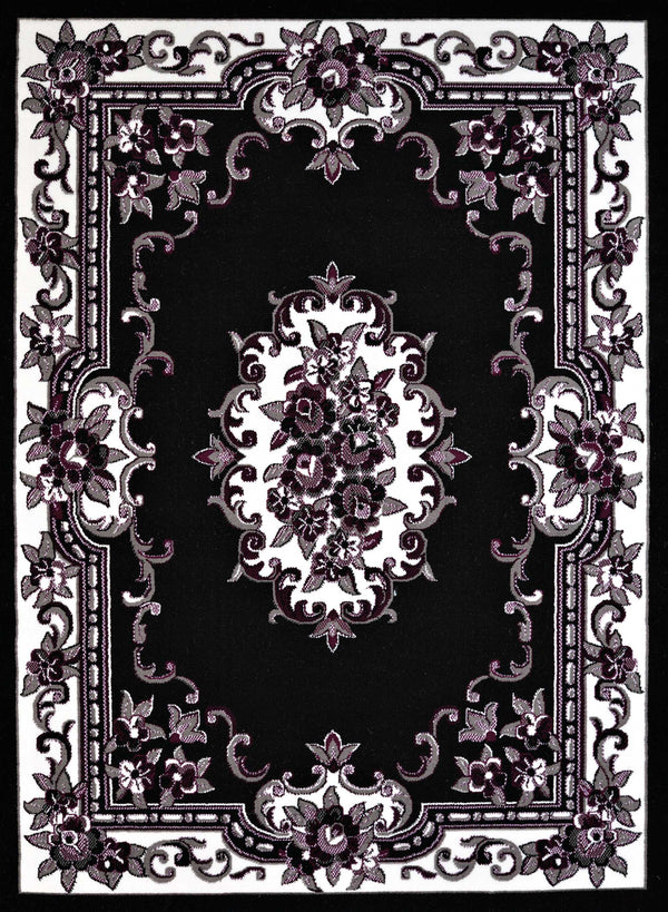 Rugs Black Rug 94" x 126" x 0.4" Black Olefin Oversize Rug 7688 HomeRoots