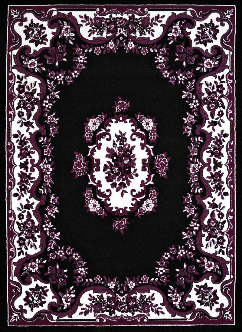 Rugs Black Rug 94" x 126" x 0.4" Black Olefin Oversize Rug 7720 HomeRoots