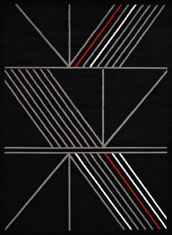 Rugs Black Rug 94" x 126" x 0.4" Black Olefin Oversize Rug 7792 HomeRoots