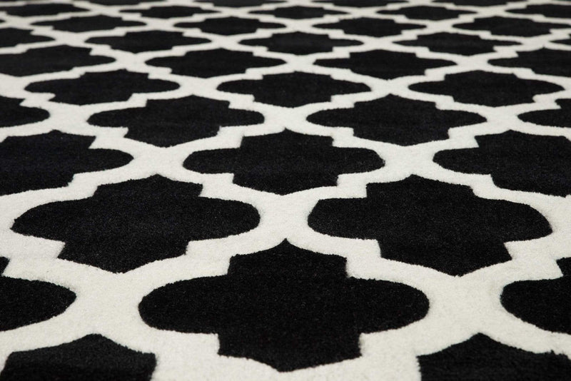 Rugs Black Rug - 94" x 126" x 0.47" Black Polyester Oversize Rug HomeRoots