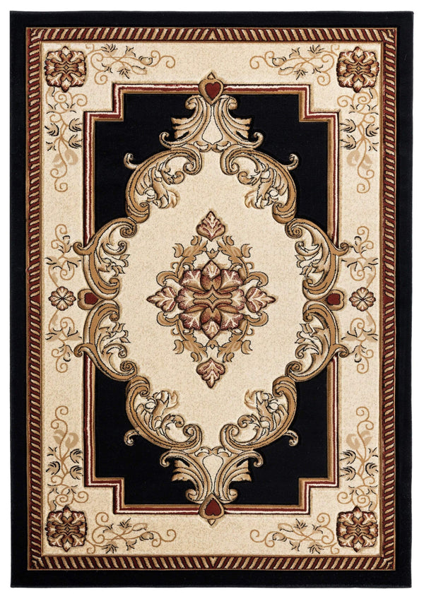 Rugs Black Rug - 94" x 126" x 0.53" Black Olefin/Polypropylene Area Rug HomeRoots