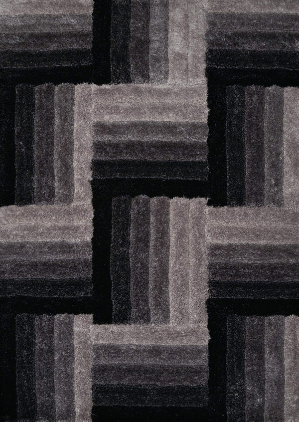 Rugs Black Rug 94" x 126" x 1.2" Black Polyester Oversize Rug 9138 HomeRoots