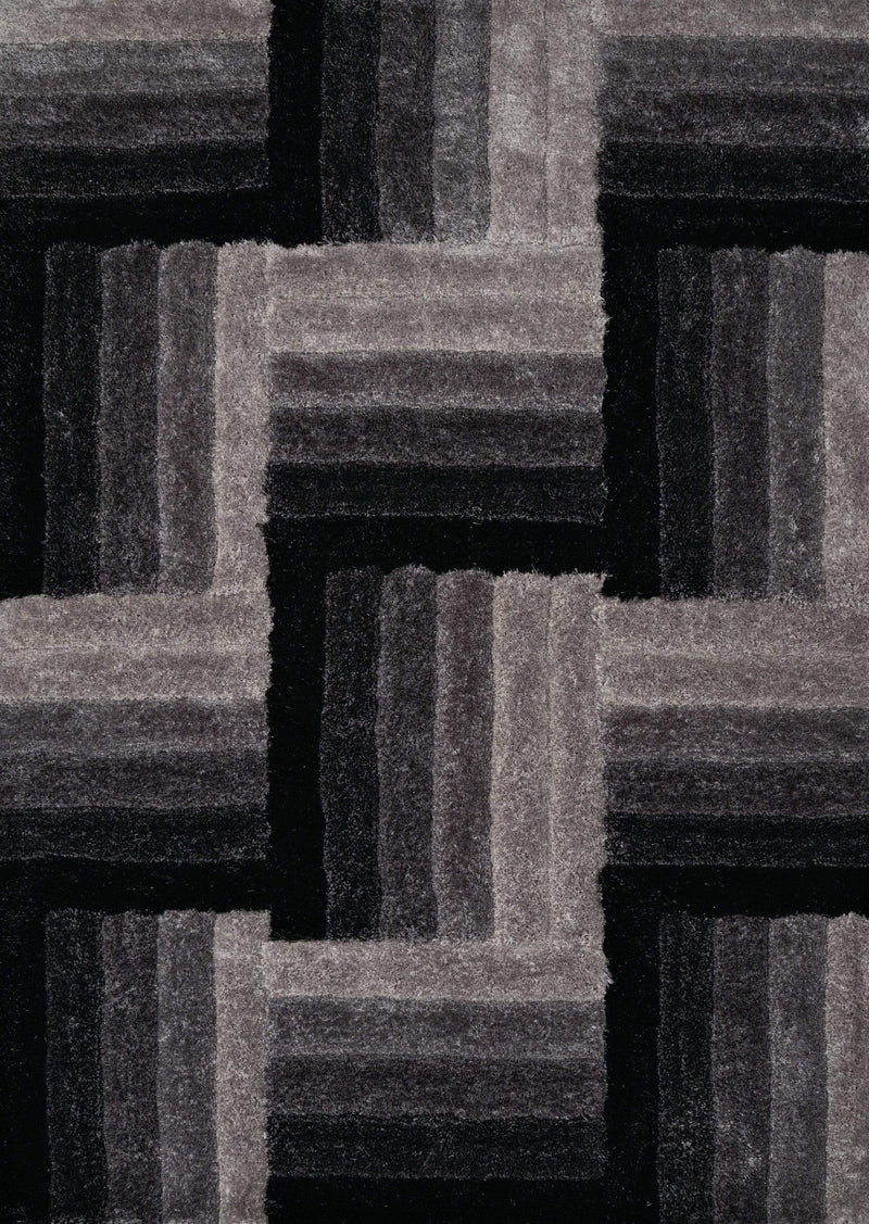 Rugs Black Rug 94" x 126" x 1.2" Black Polyester Oversize Rug 9138 HomeRoots