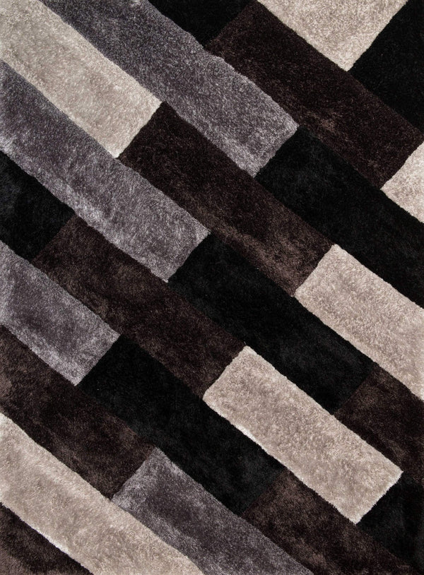 Rugs Black Rug 94" x 126" x 1.2" Black Polyester Oversize Rug 9168 HomeRoots
