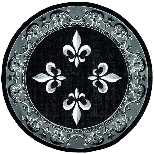 Rugs Black Rug 94" x 94" x 0.53" Black Olefin/Polypropylene Round Rug 7403 HomeRoots
