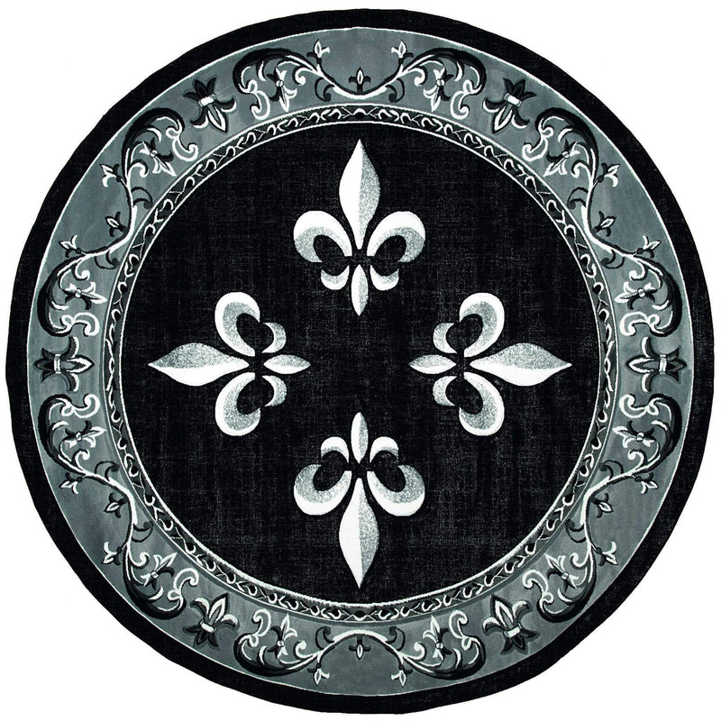 Rugs Black Rug 94" x 94" x 0.53" Black Olefin/Polypropylene Round Rug 7403 HomeRoots