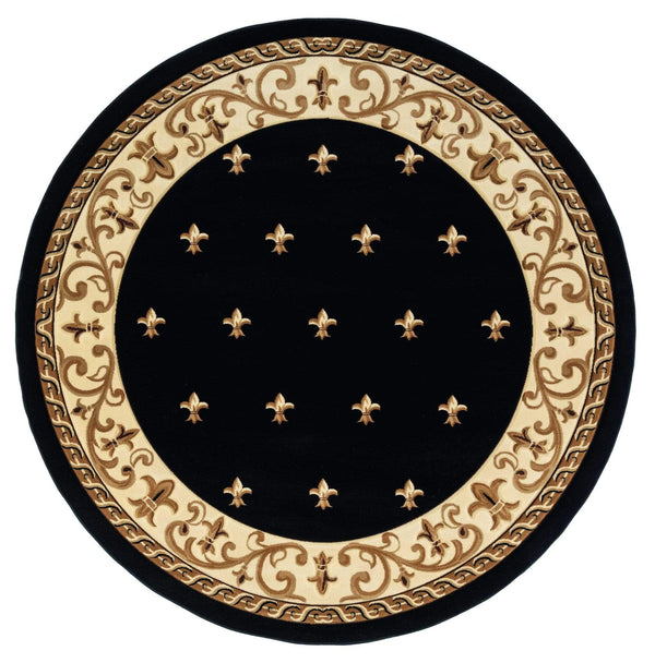 Rugs Black Rug 94" x 94" x 0.53" Black Olefin/Polypropylene Round Rug 7523 HomeRoots