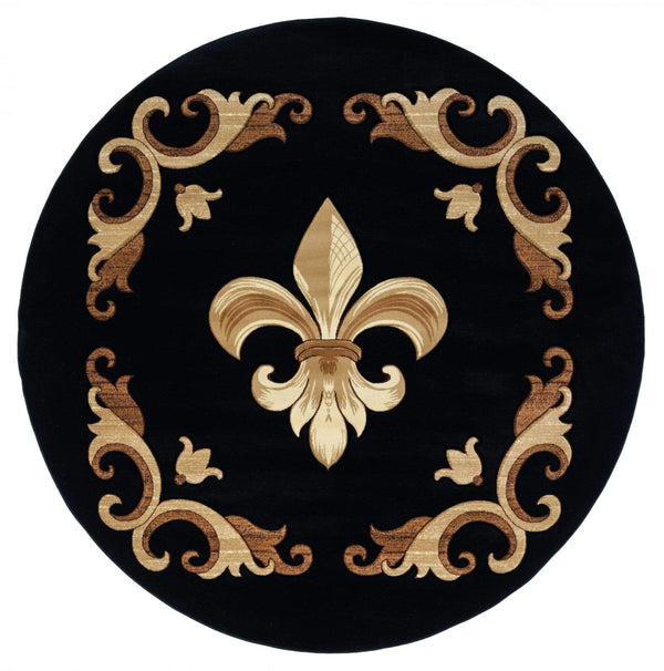 Rugs Black Rug 94" x 94" x 0.53" Black Olefin/Polypropylene Round Rug 7541 HomeRoots