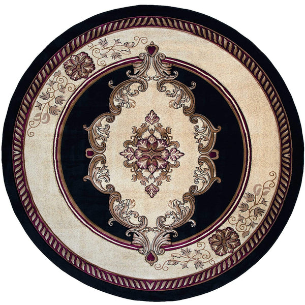 Rugs Black Rug - 94" x 94" x 0.53" Black Olefin/Polypropylene Round Rug HomeRoots