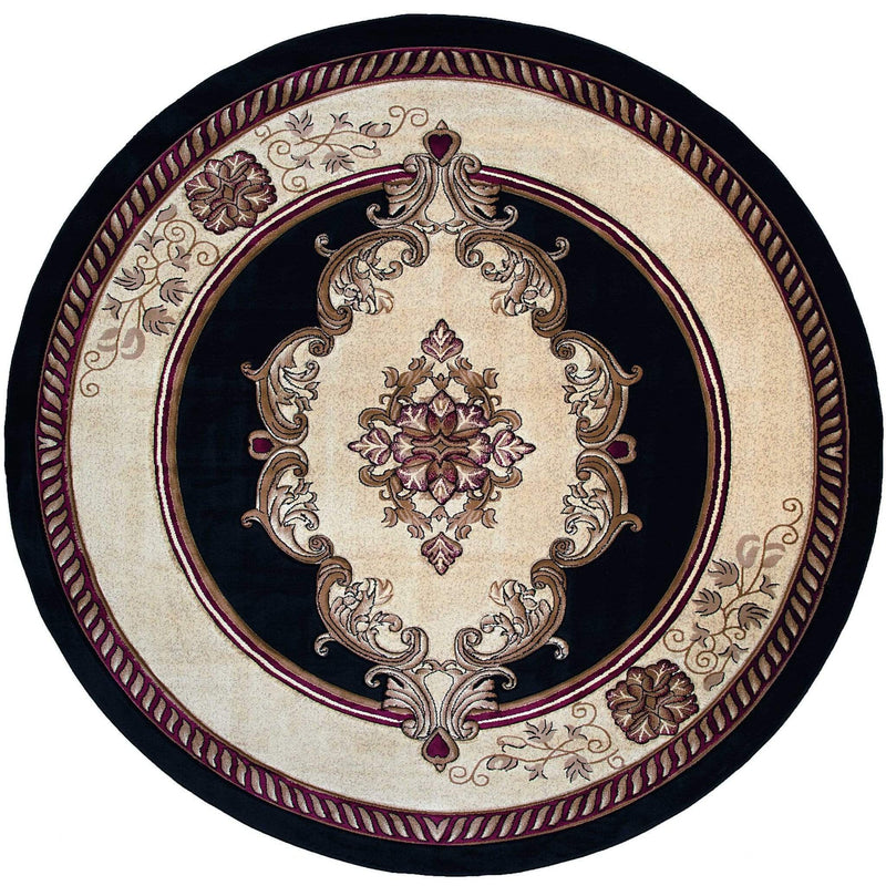 Rugs Black Rug - 94" x 94" x 0.53" Black Olefin/Polypropylene Round Rug HomeRoots