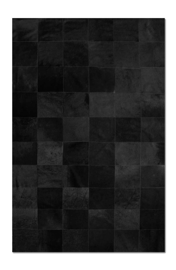 Rugs Black Rug - 96" x 120" Black, 10" Square Patches, Cowhide - Area Rug HomeRoots
