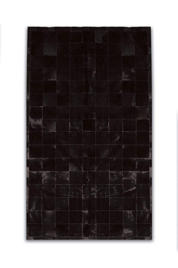 Rugs Black Rug - 96" x 120" Black, 4" Square Patches, Cowhide - Area Rug HomeRoots