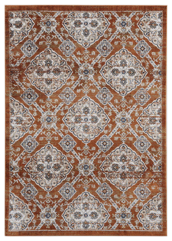 Rugs Blue and Grey Rug - 23" x 36" x 0.79" Burnt Orange Microfiber/Polyester Accent Rug HomeRoots