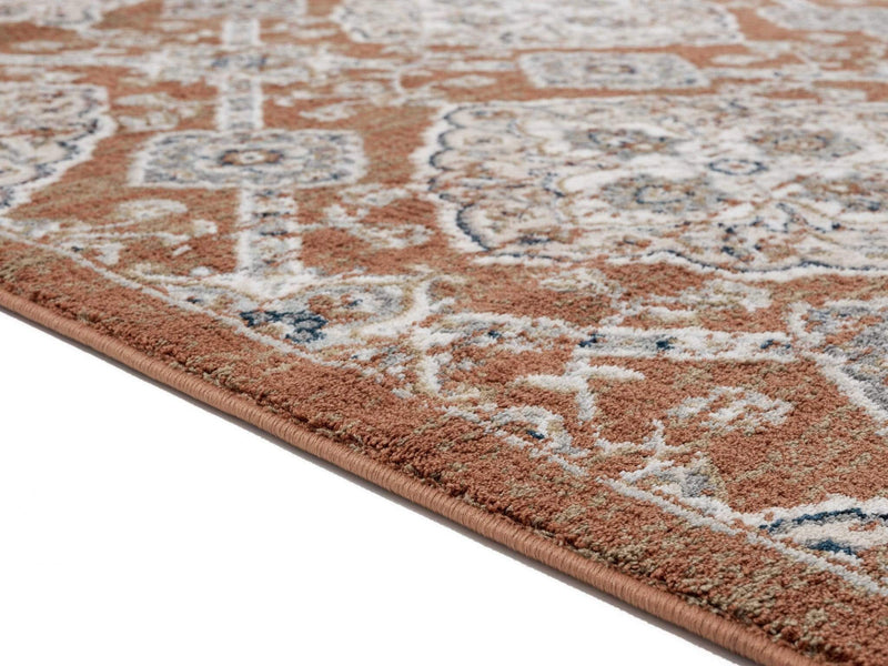 Rugs Blue and Grey Rug - 23" x 36" x 0.79" Burnt Orange Microfiber/Polyester Accent Rug HomeRoots