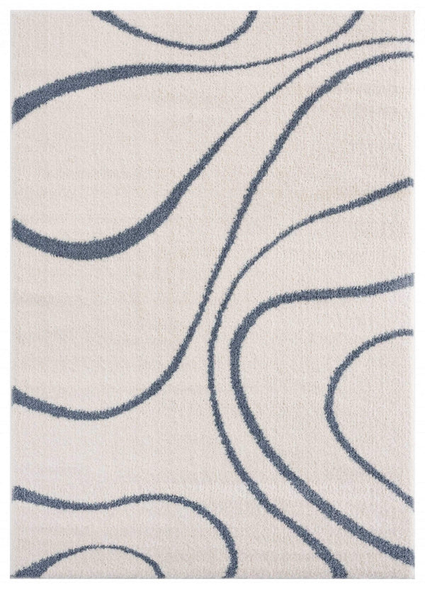 Rugs Blue and Grey Rug 23" x 36" x 1.2" Blue/Grey Microfiber Polyester Accent Rug 1644 HomeRoots