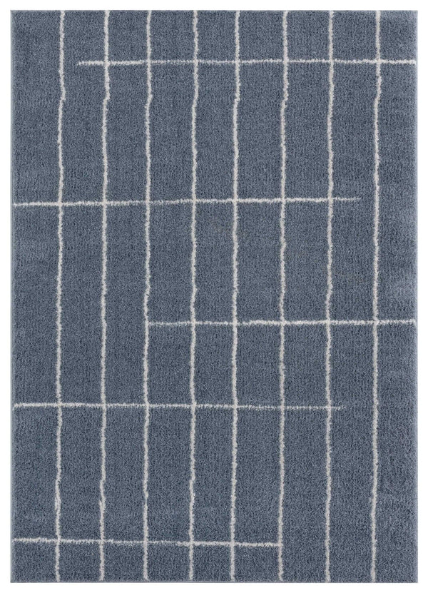 Rugs Blue and Grey Rug 23" x 36" x 1.2" Blue/Grey Microfiber Polyester Accent Rug 1662 HomeRoots