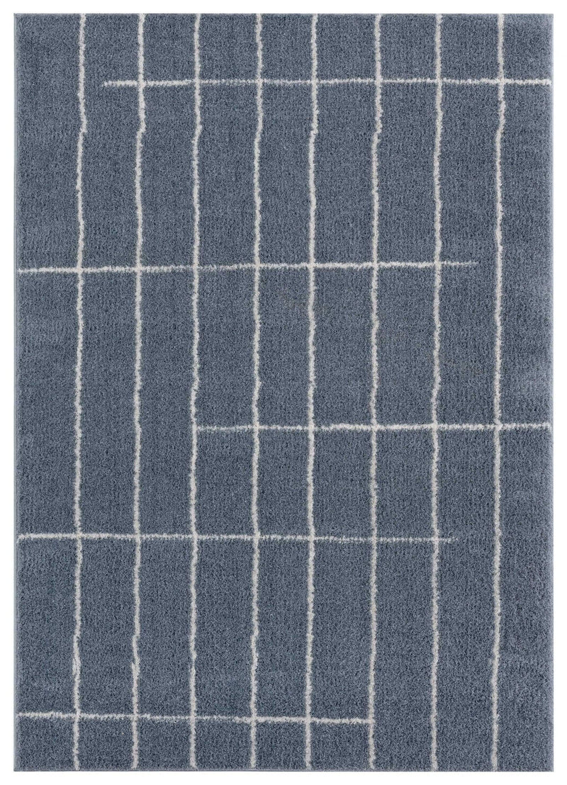 Rugs Blue and Grey Rug 23" x 36" x 1.2" Blue/Grey Microfiber Polyester Accent Rug 1662 HomeRoots