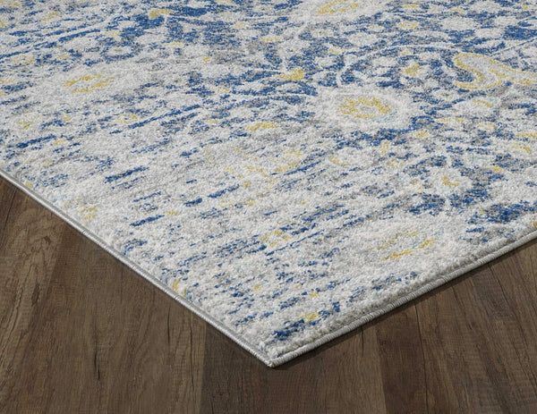 Blue and Grey Rug - 24" X 84" X 0.'5" Blue/Grey Polypropelene Rug