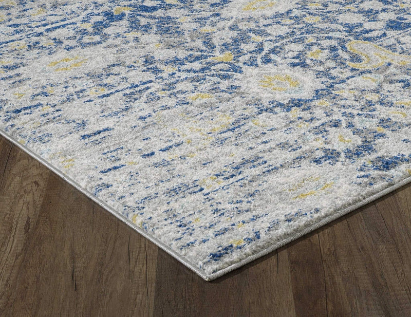Blue and Grey Rug - 24" X 84" X 0.'5" Blue/Grey Polypropelene Rug