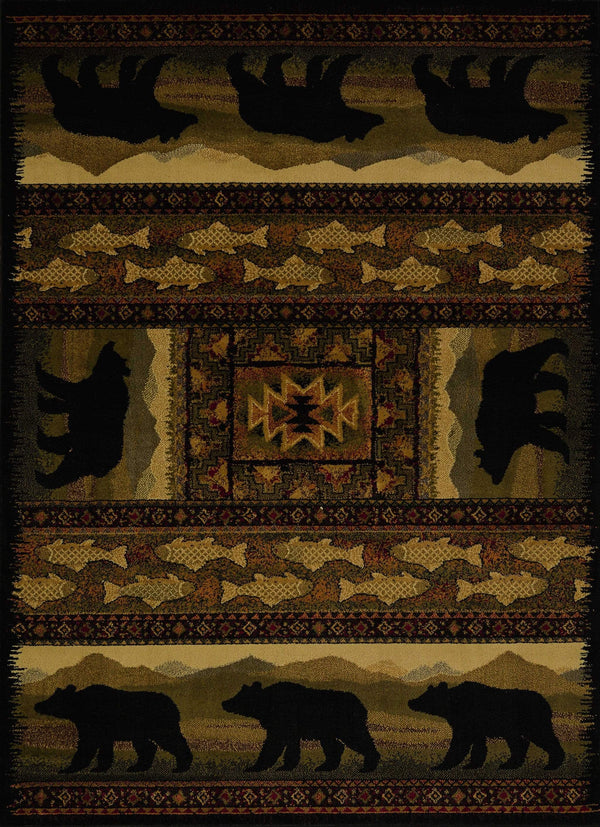 Rugs Blue and Grey Rug - 6 x 86" x 0.4" Black Polypropylene Bears Lodge Area Rug HomeRoots