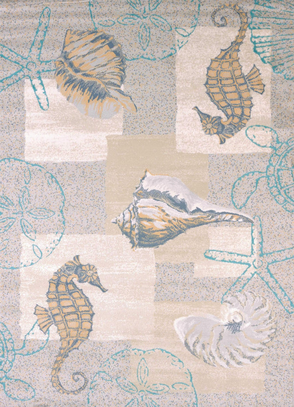 Rugs Blue and Grey Rug - 63" x 86" x 0.47" Natural Polypropylene/Polyester Area Rug HomeRoots