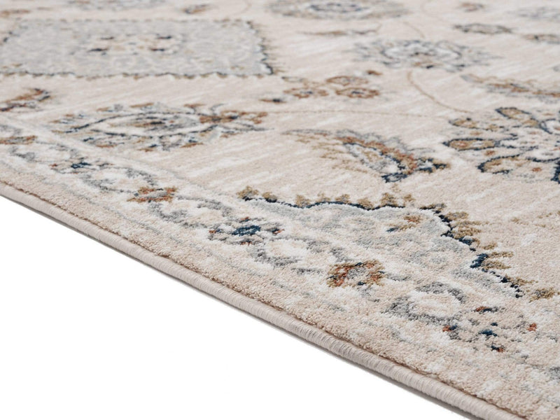 Rugs Blue and Grey Rug - 63" x 86" x 0.79" Beige Microfiber/Polyester Area Rug HomeRoots