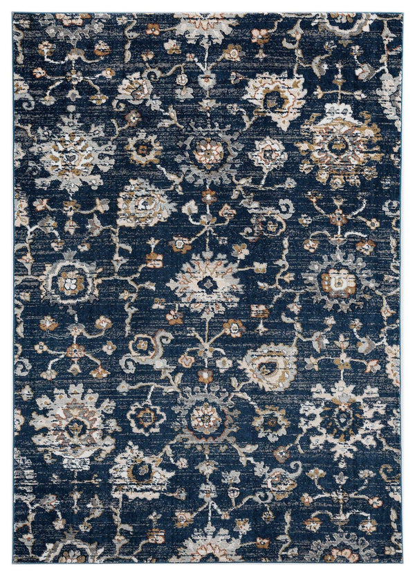 Rugs Blue and Grey Rug 63" x 86" x 0.79" Navy Microfiber/Polyester Area Rug 7984 HomeRoots
