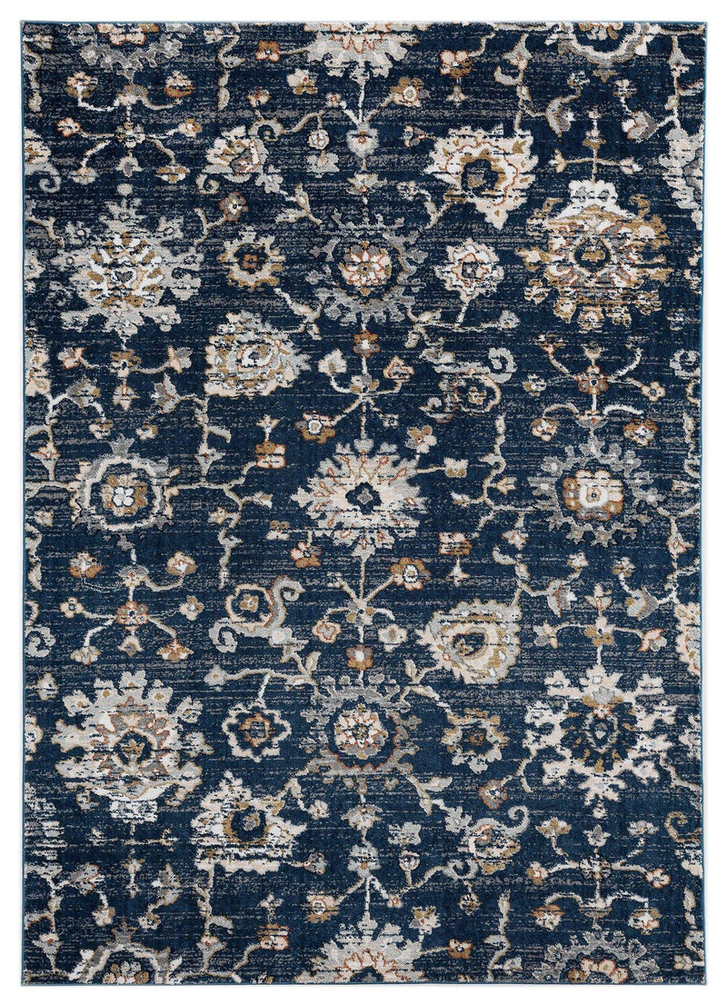 Rugs Blue and Grey Rug 63" x 86" x 0.79" Navy Microfiber/Polyester Area Rug 7984 HomeRoots