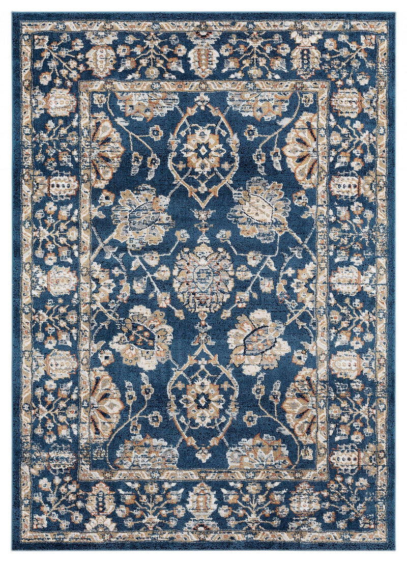 Rugs Blue and Grey Rug 63" x 86" x 0.79" Navy Microfiber/Polyester Area Rug 8016 HomeRoots