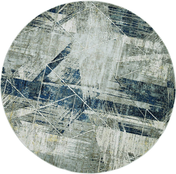 Rugs Blue and Grey Rug - 91" X 91" X 0.'25" Grey/Blue Polyester / Viscose Rug HomeRoots