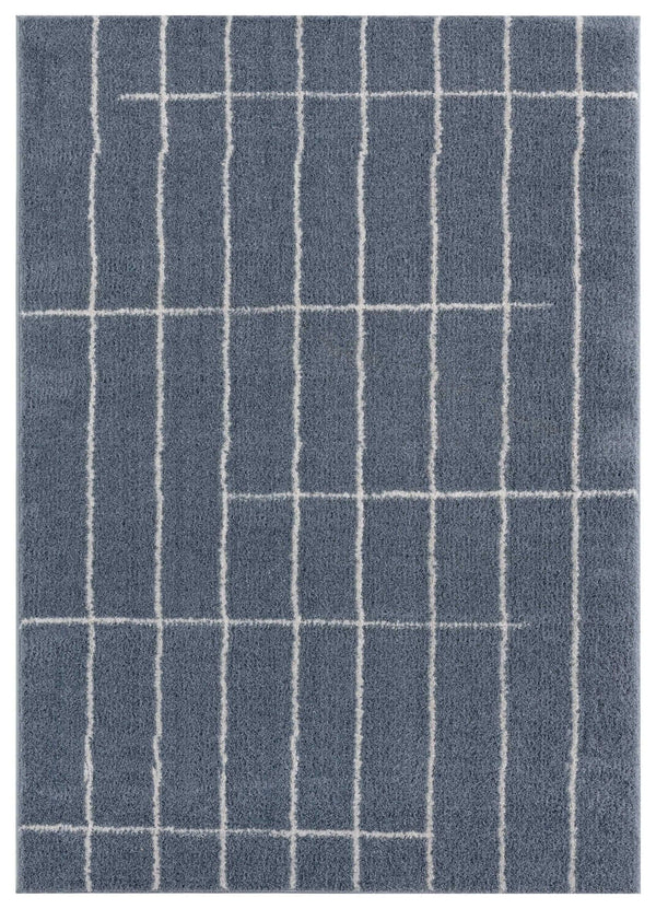 Rugs Blue and Grey Rug 94" x 126" x 1.2" Blue/Grey Microfiber Polyester Oversize Rug 1667 HomeRoots