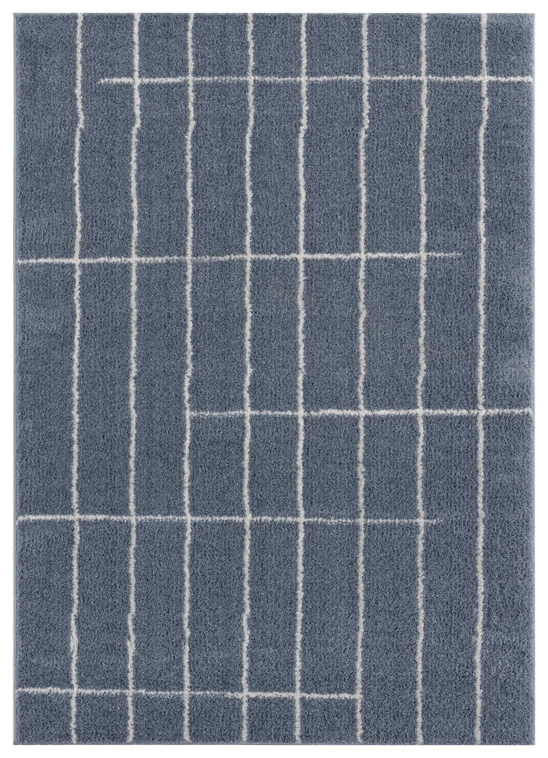 Rugs Blue and Grey Rug 94" x 126" x 1.2" Blue/Grey Microfiber Polyester Oversize Rug 1667 HomeRoots