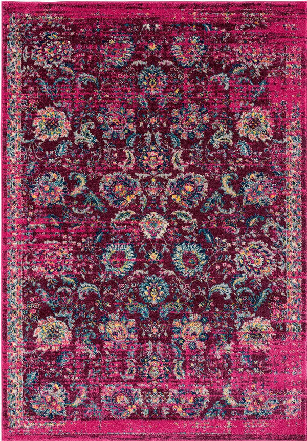 Rugs Blue and Grey Rug 94" x 94" x 0.35" Magenta Olefin/Frieze Round Rug 6496 HomeRoots