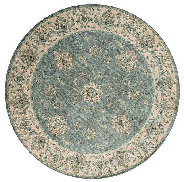 Rugs Blue and Grey Rug - 94" x 94" x 0.39" Blue/Grey Polyester Round Rug HomeRoots