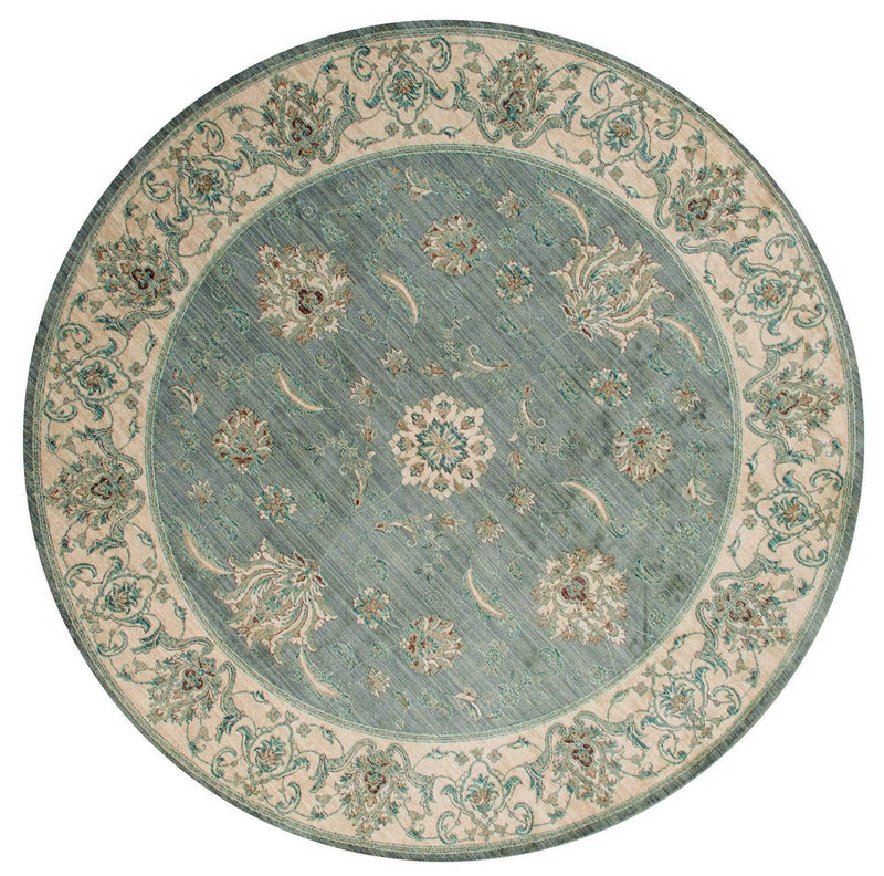 Rugs Blue and Grey Rug - 94" x 94" x 0.39" Blue/Grey Polyester Round Rug HomeRoots