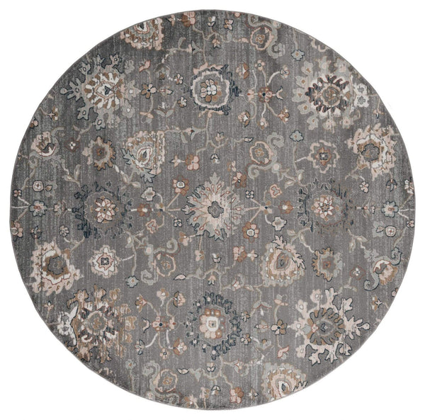 Rugs Blue and Grey Rug 94" x 94" x 0.79" Blue/Grey Microfiber/Polyester Round Rug 7989 HomeRoots