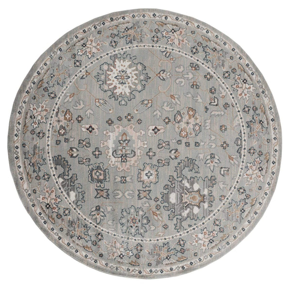Rugs Blue and Grey Rug 94" x 94" x 0.79" Blue/Grey Microfiber/Polyester Round Rug 8029 HomeRoots