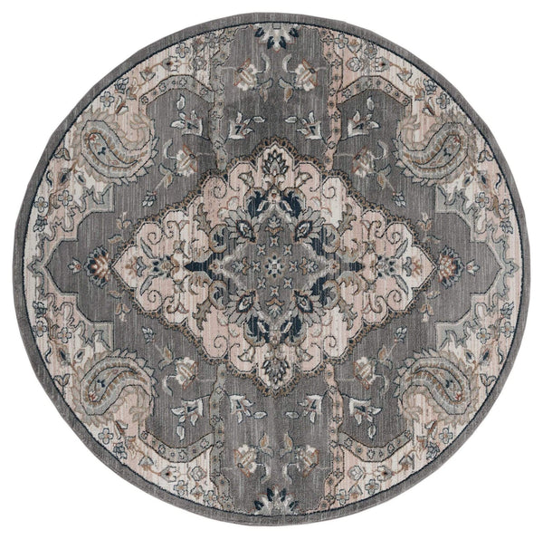 Rugs Blue and Grey Rug 94" x 94" x 0.79" Blue/Grey Microfiber/Polyester Round Rug 8033 HomeRoots