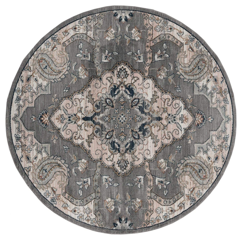Rugs Blue and Grey Rug 94" x 94" x 0.79" Blue/Grey Microfiber/Polyester Round Rug 8033 HomeRoots