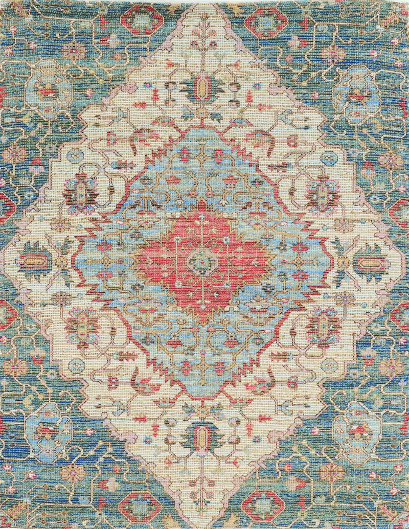 Rugs Blue Area Rugs 3'3" x 5'3" Jute Blue/Red Area Rug 3627 HomeRoots