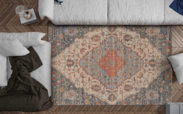 Rugs Blue Area Rugs 7'6" x 9'6" Jute Blue/Red Area Rug 4093 HomeRoots